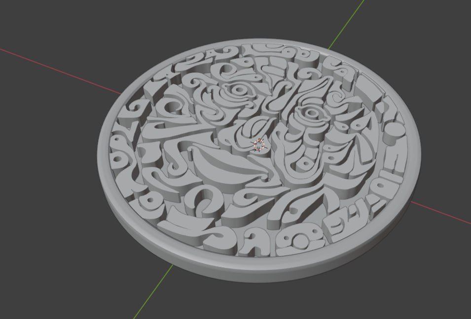 Render of the 3D model of a medallion with figures.