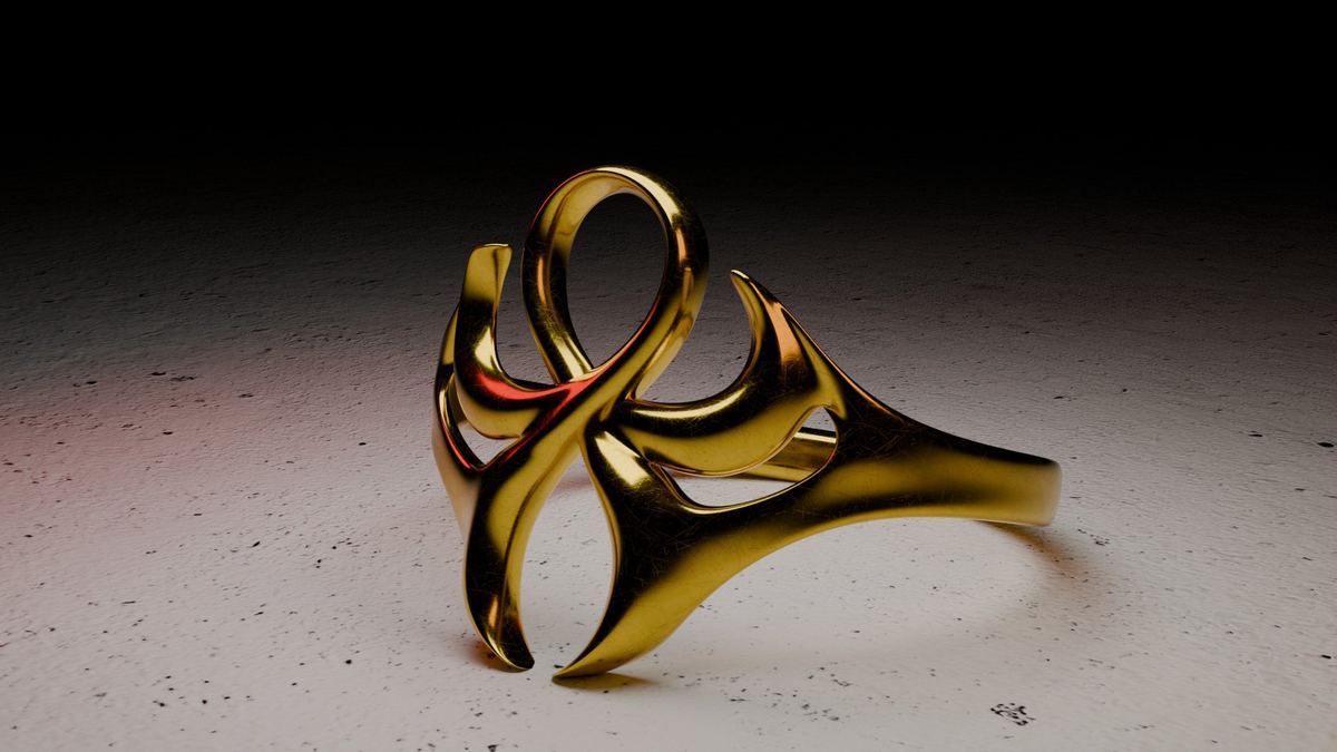 3D render of an Armenian ornament ring in development: an open loop on the shank.