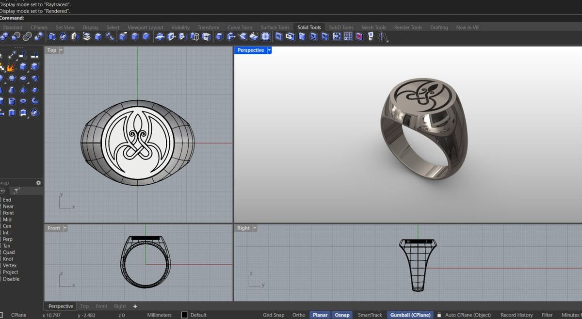 Screenshot of the 3D model of a signet ring with Armenian ornament.
